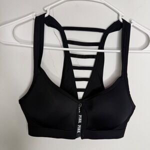 M2 PINK Victoria's Secret Ultimate Push Up Sports Bra Black Front Zip Strappy XS